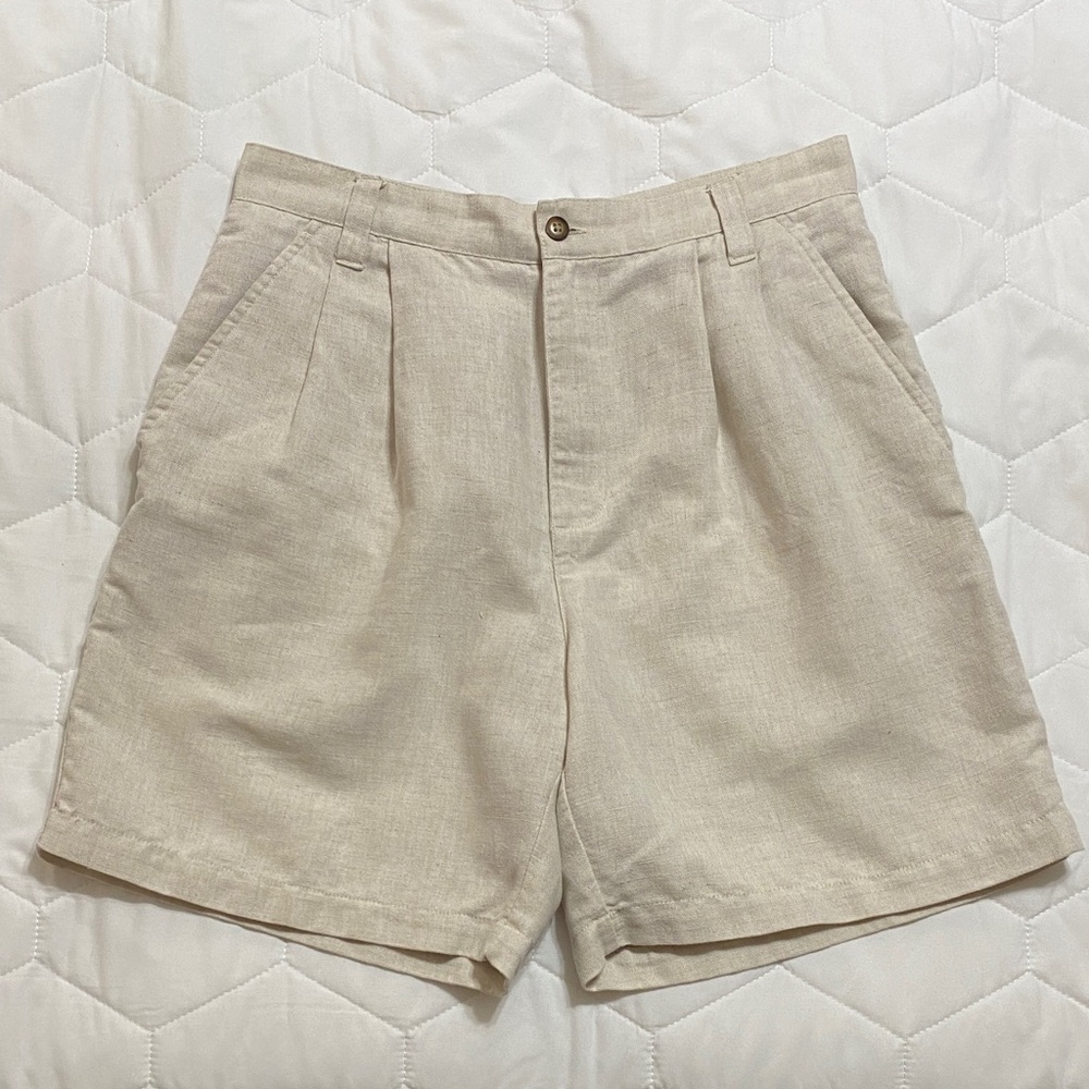 Preswick & Moore Men's Size 32 Beige Pleated Linen Shorts